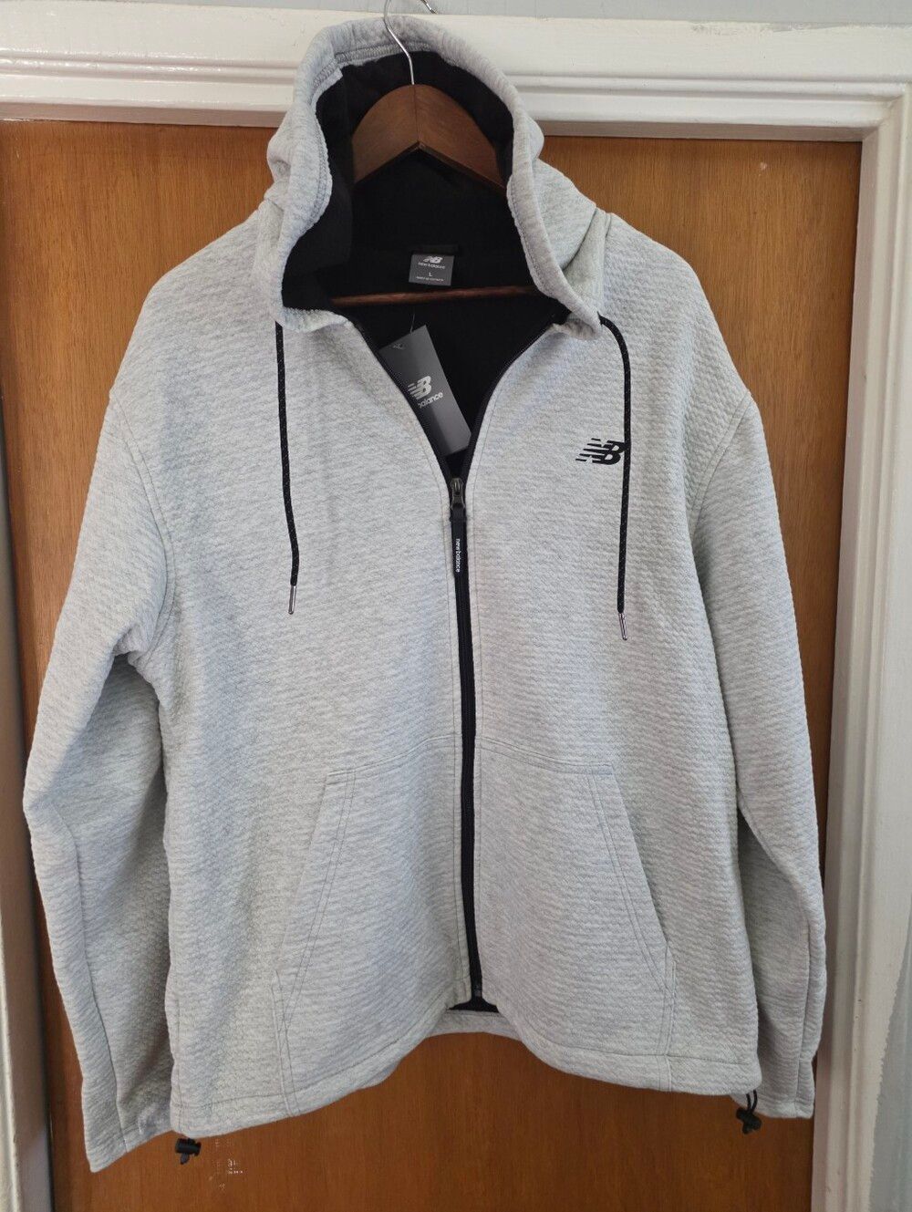 New Balance White Gray Full-Zip Hooded Performance Jacket Textured Large Men's